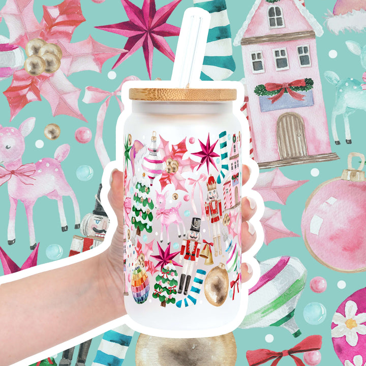 Whimsical Christmas Cup with Lid & Straw