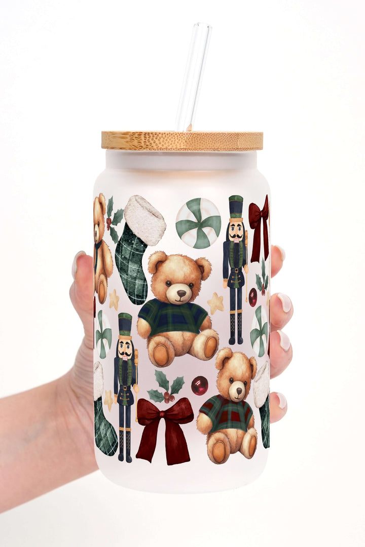 Plaid Teddy Christmas Cup with Lid & Straw