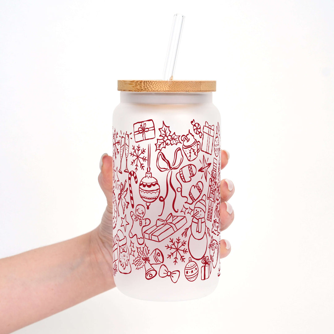 Christmas Doodles Cup with Lid & Straw