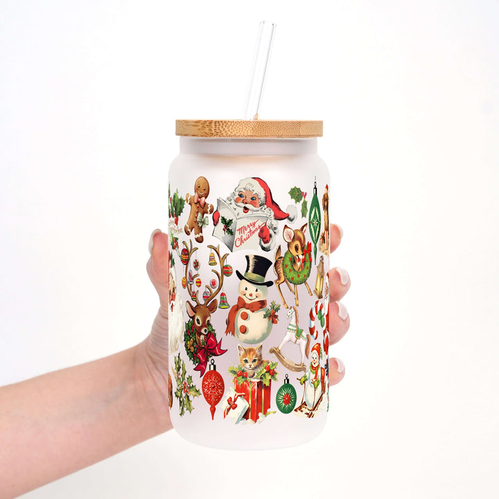 Nostalgic Christmas Glass Can Cup with Lid & Straw