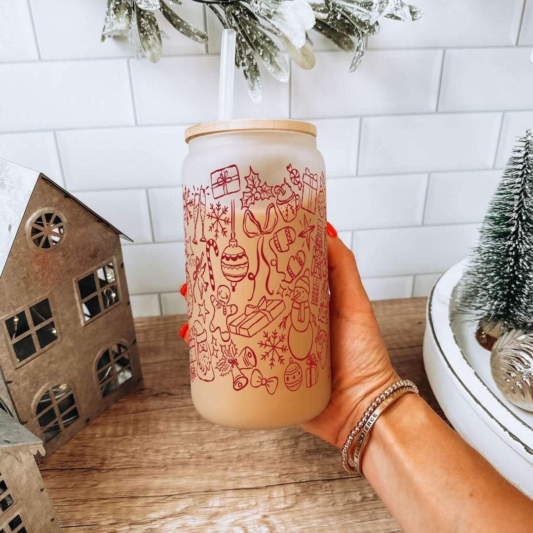 Christmas Doodles Cup with Lid & Straw
