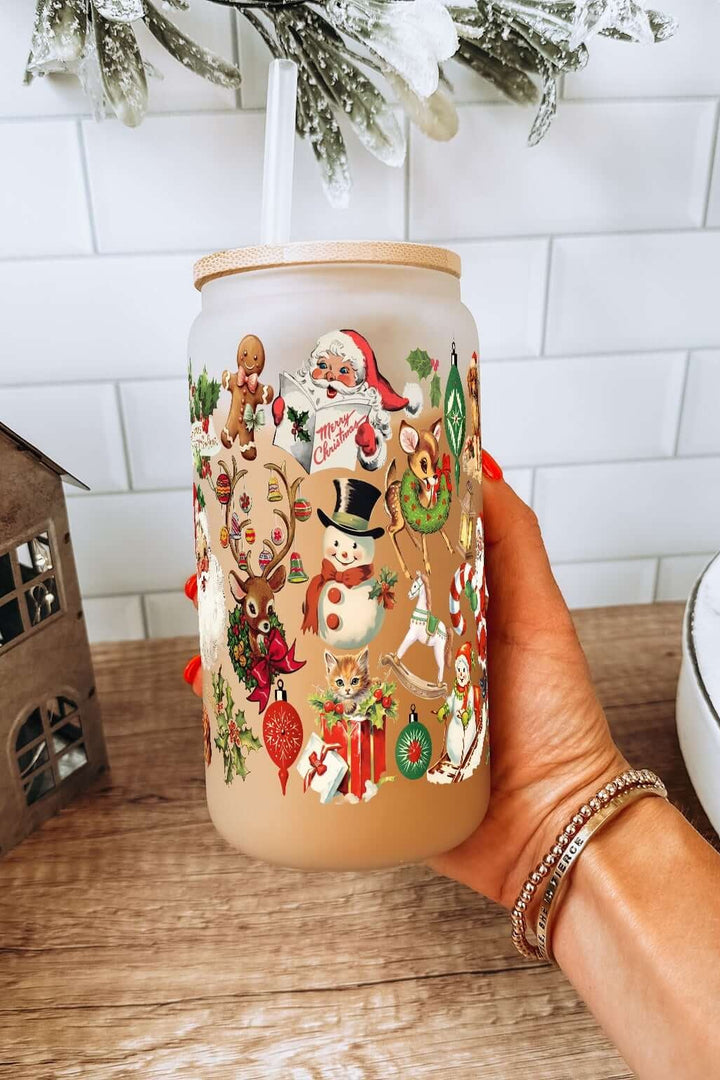 Nostalgic Christmas Glass Can Cup with Lid & Straw