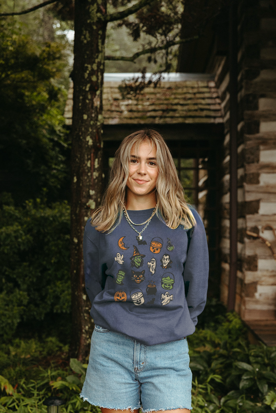 Retro Halloween Icons Printed Sweatshirt