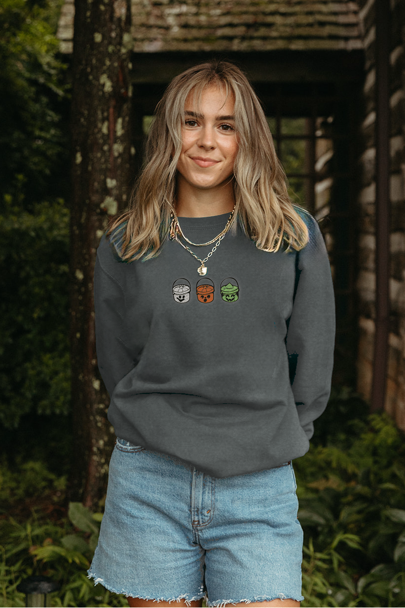 Vintage Halloween Boo Bucket Embroidered Sweatshirt