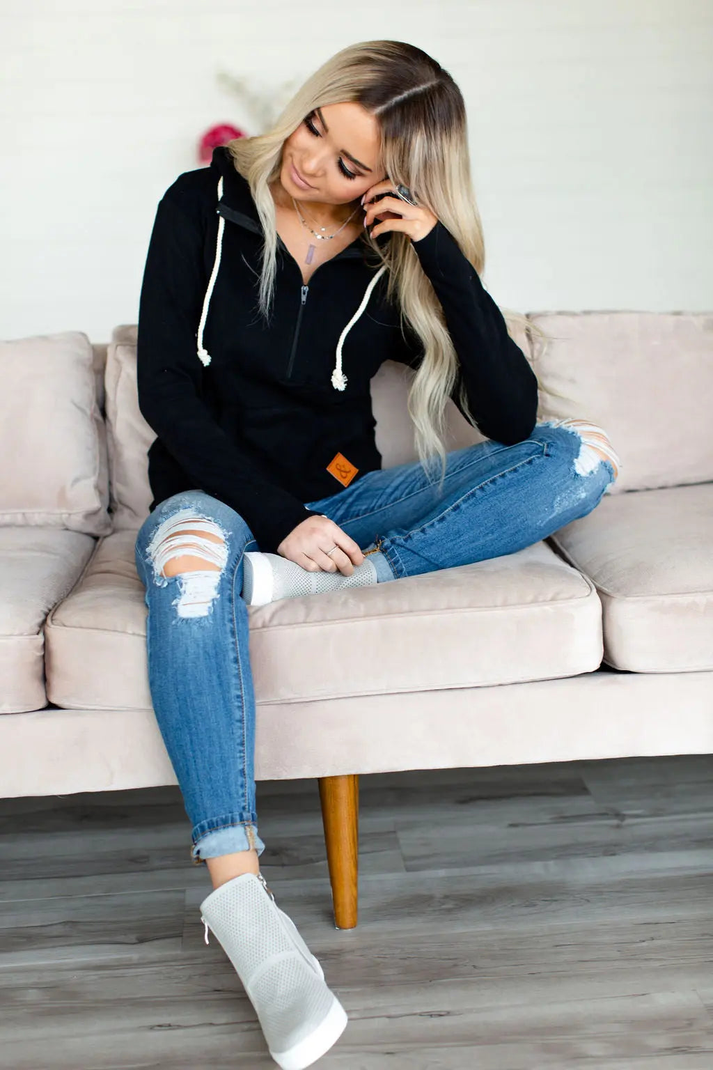HalfZip Hoodie - Black - Mindy Mae's Marketcomfy cute hoodies