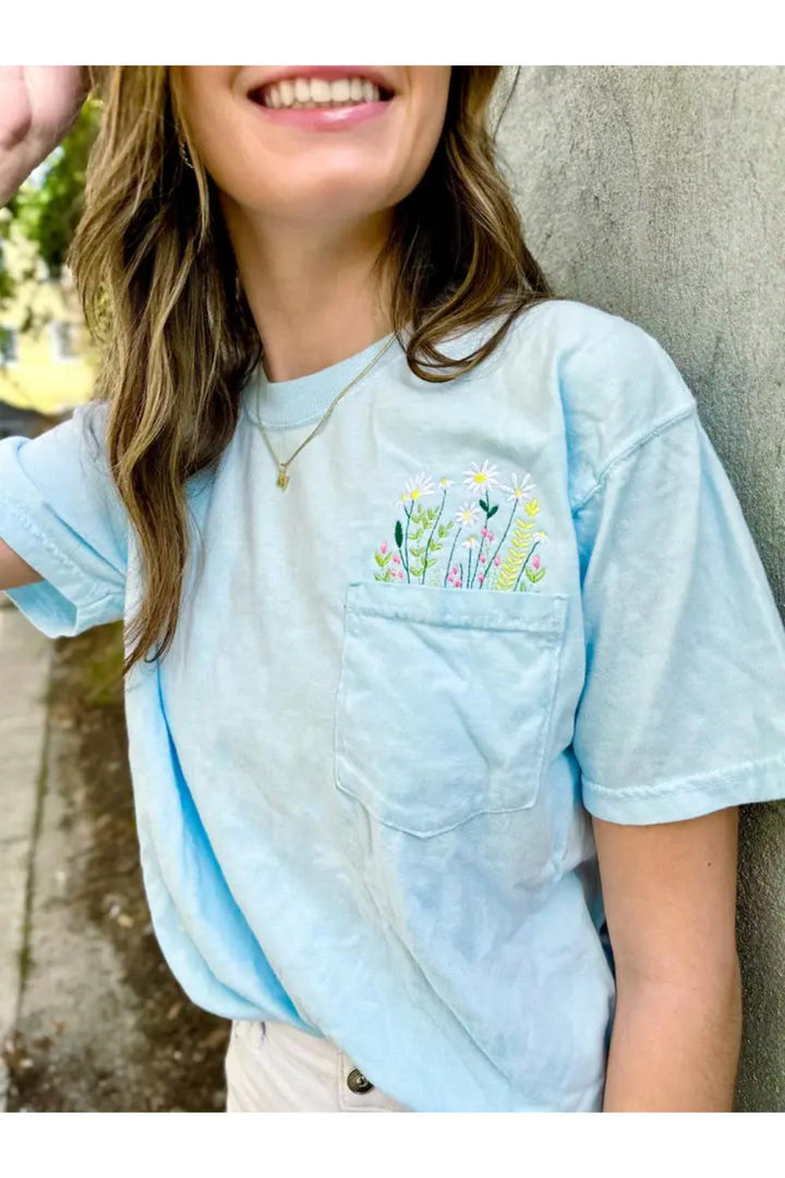 Embroidered 'Floral Pocket' Pocket T-Shirt - Mindy Mae's Marketcomfy cute hoodies