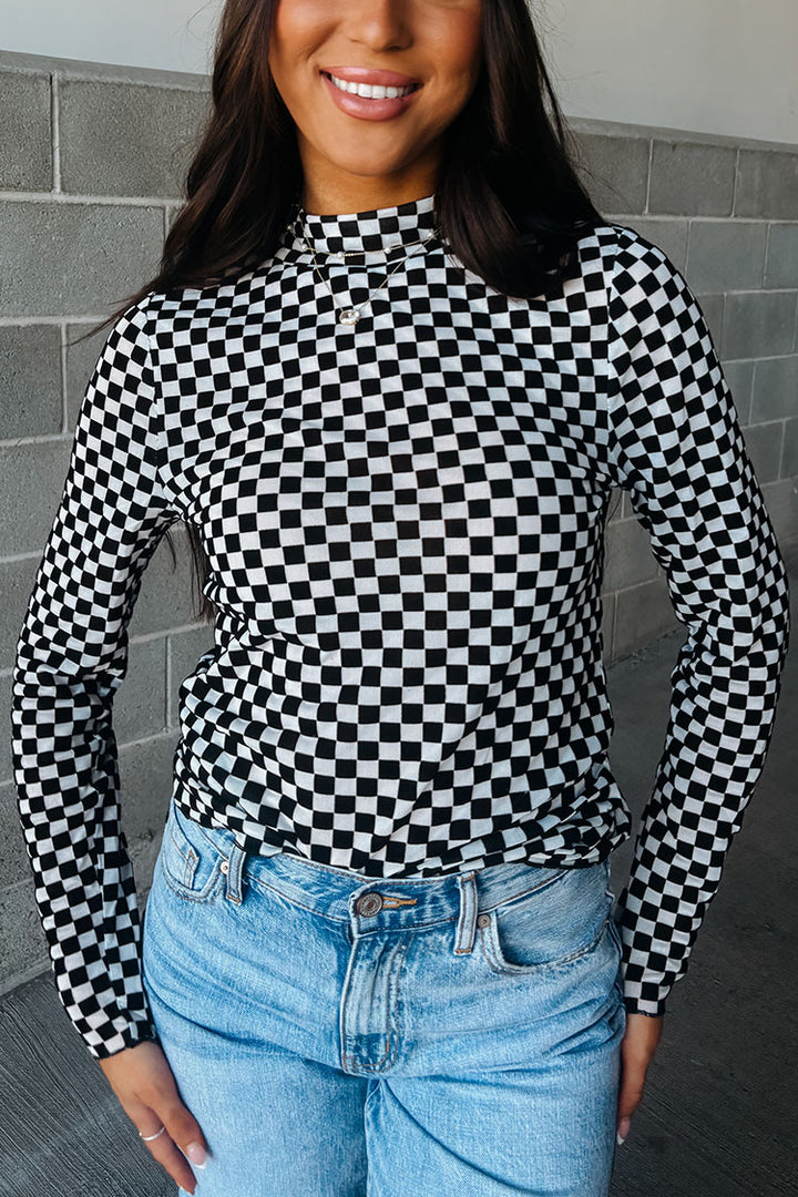 Melanie Checkered Mesh Top