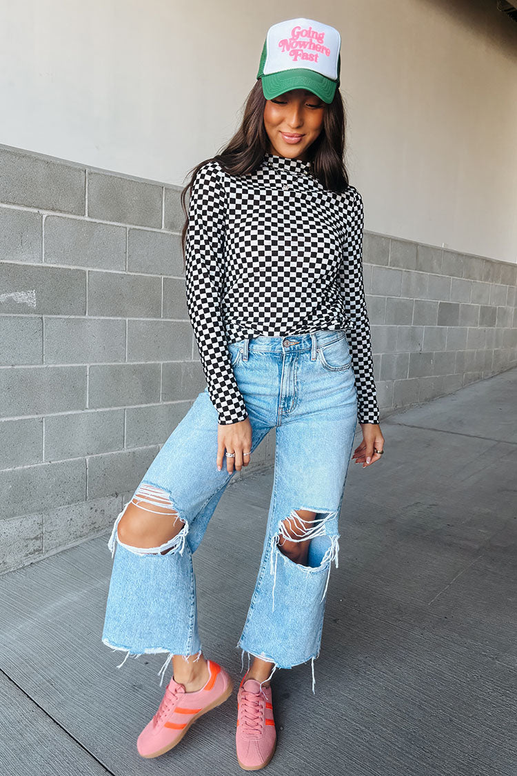 Melanie Checkered Mesh Top