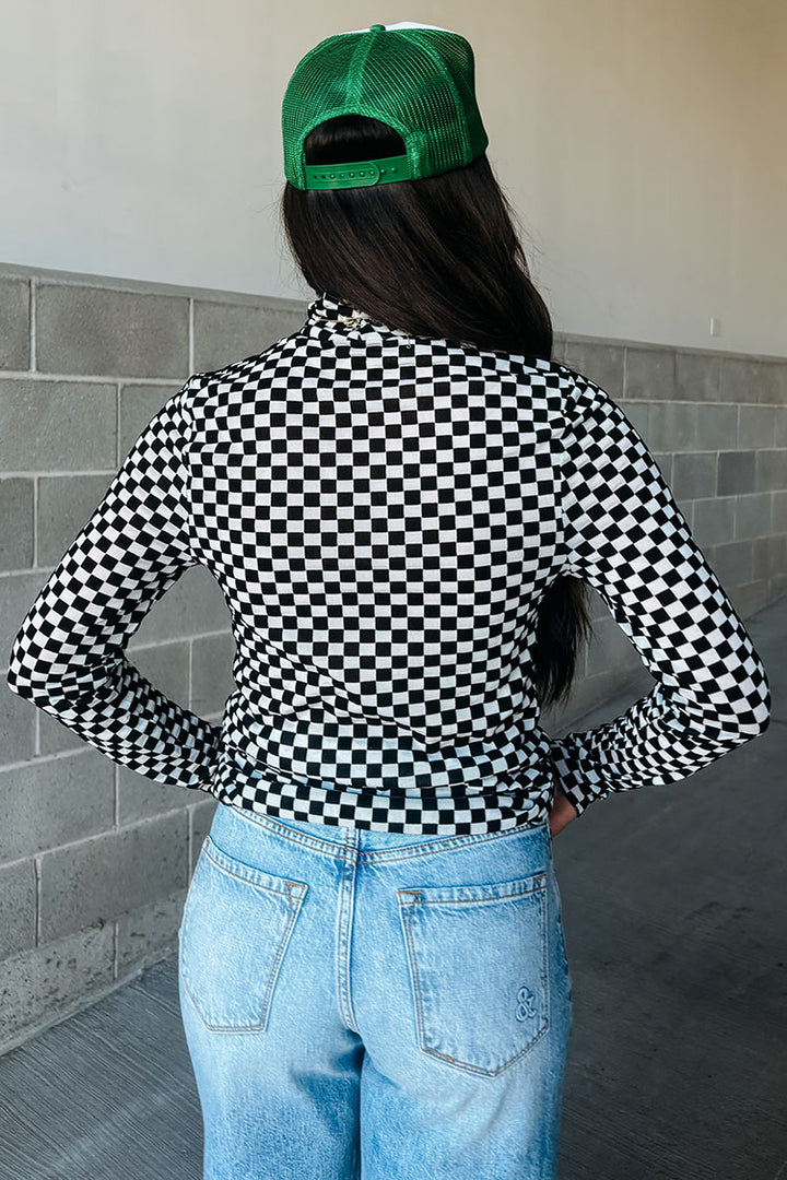 Melanie Checkered Mesh Top