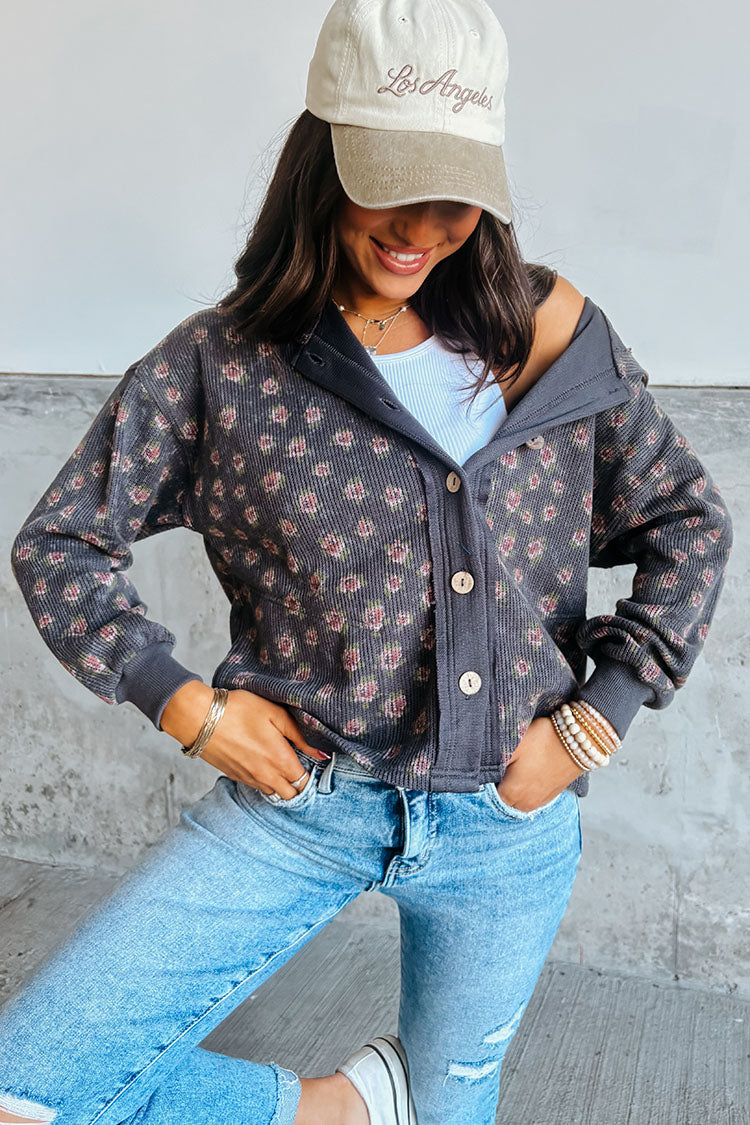 Stacey Floral Jacket - Charcoal