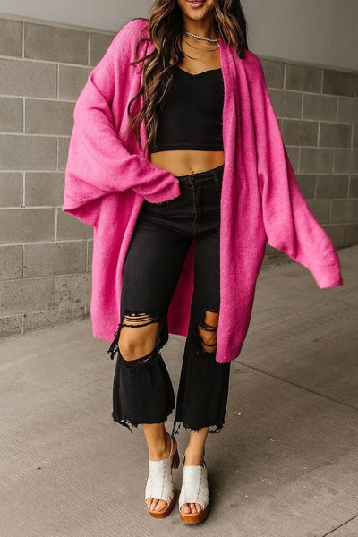 Oversized Midi Layering Sweater | Lucy Cozy Cardigan - Hot Pink