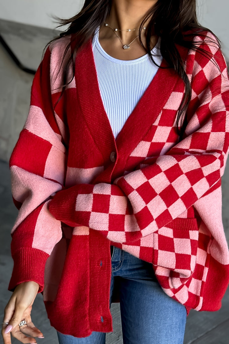 Sammie Checkered Cardigan - Red