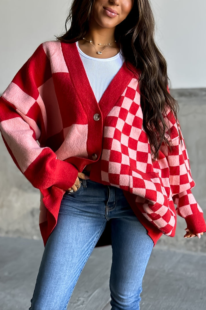 Sammie Checkered Cardigan - Red