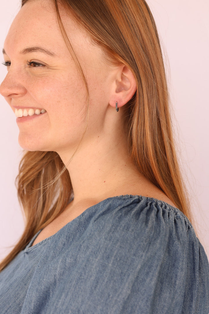 Micro Crystal Hoop in Black