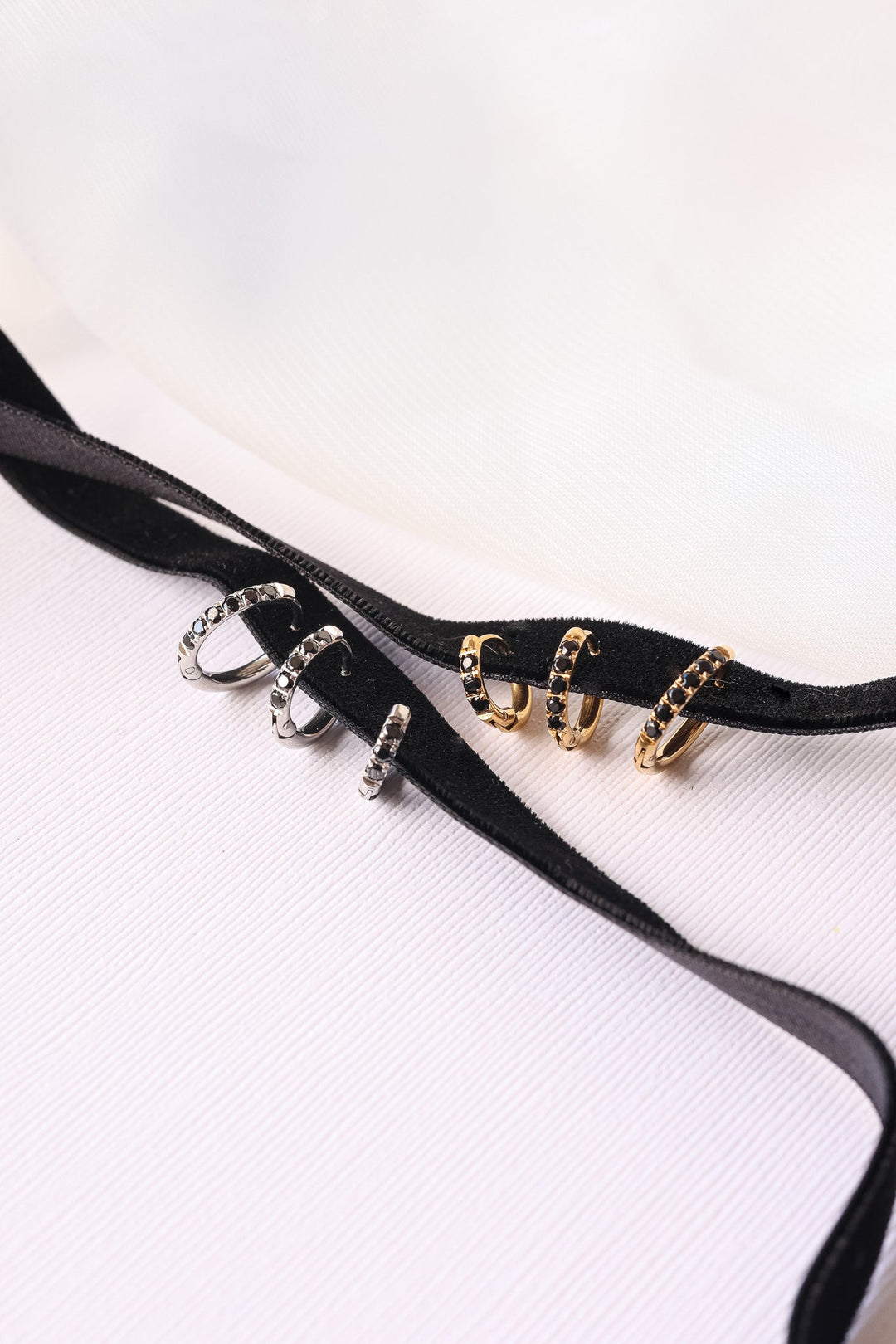 Micro Crystal Hoop in Black