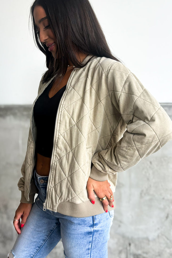 Kara Quilted Bomber - Taupe