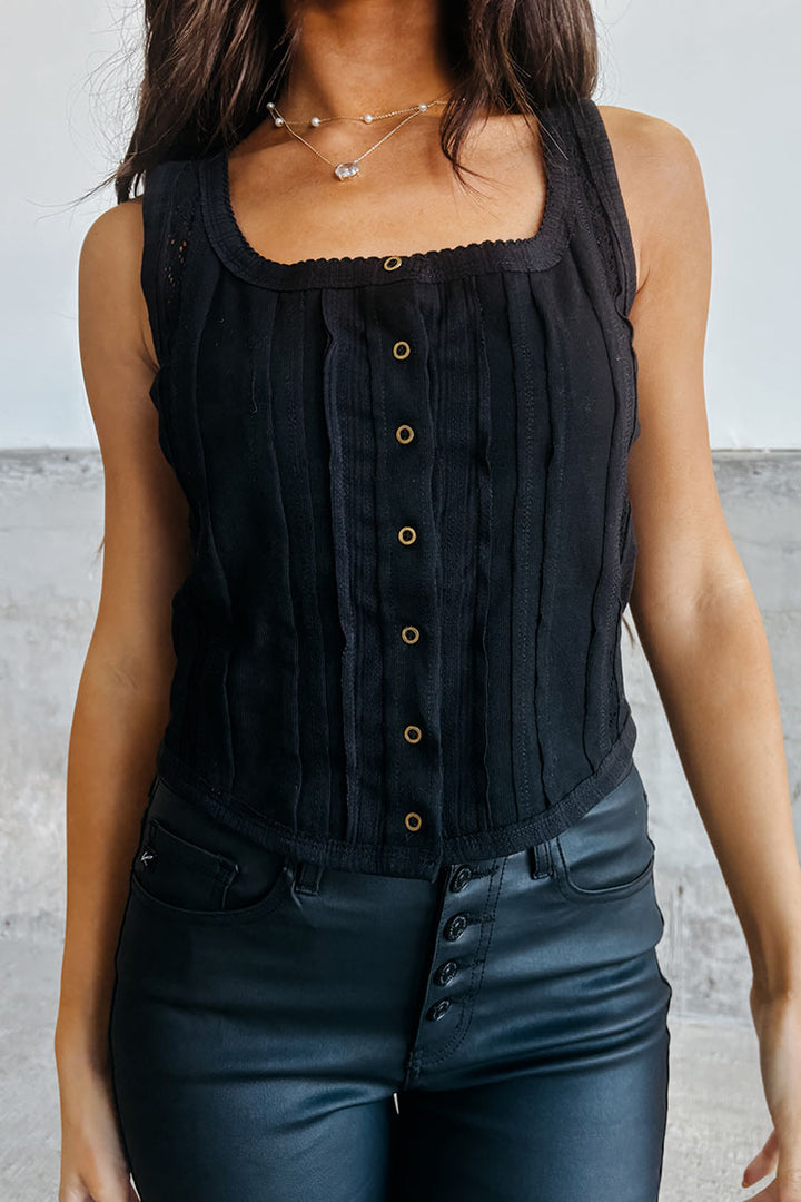 Heidi Button Tank - Black