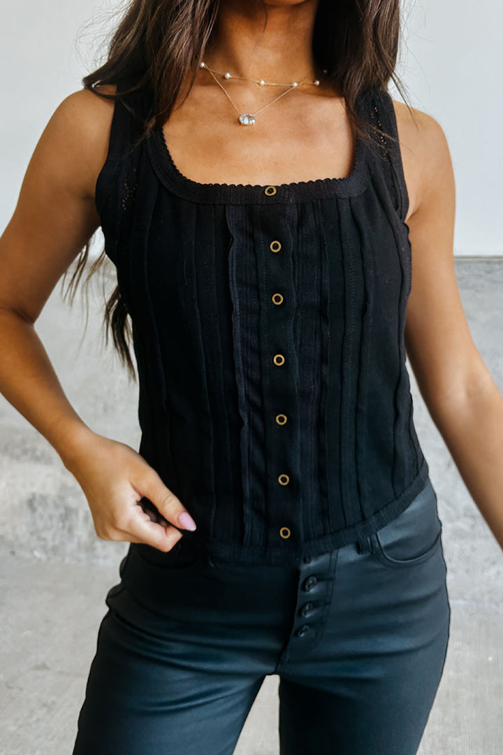 Heidi Button Tank - Black