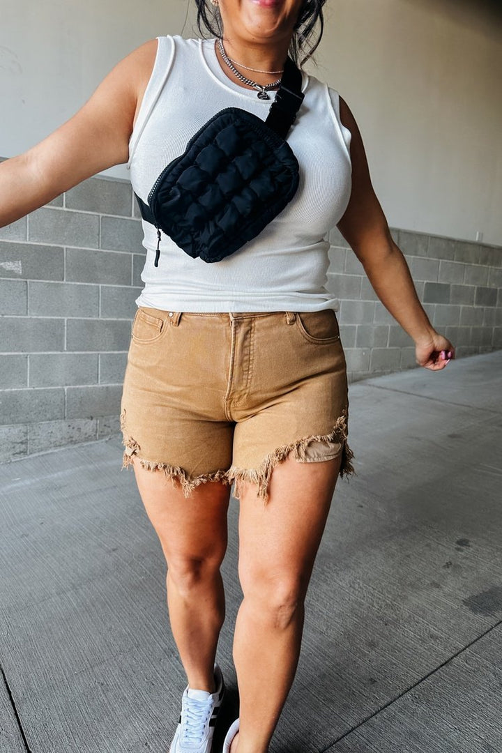 Khaki Brown Cut Off Distressed Summer Shorts