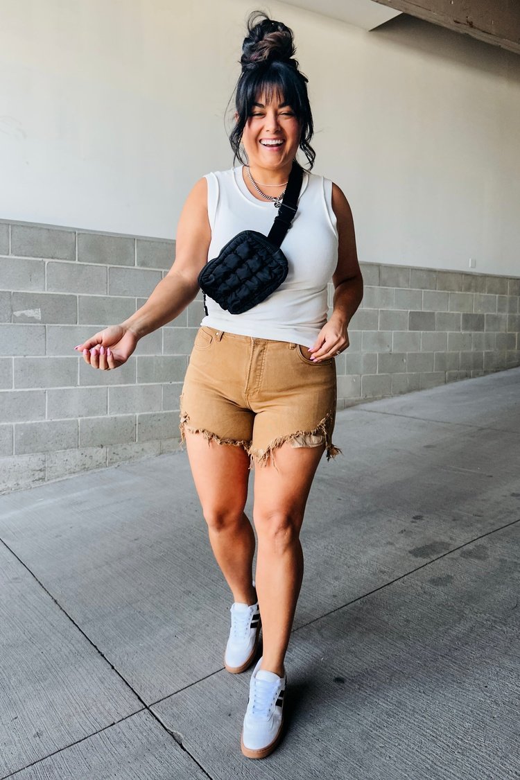 Khaki Brown Cut Off Distressed Summer Shorts