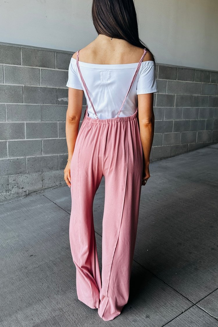 Dusty Pink Ribbed Soft Wide Leg Jumpsuit | Mindy Mae's Market