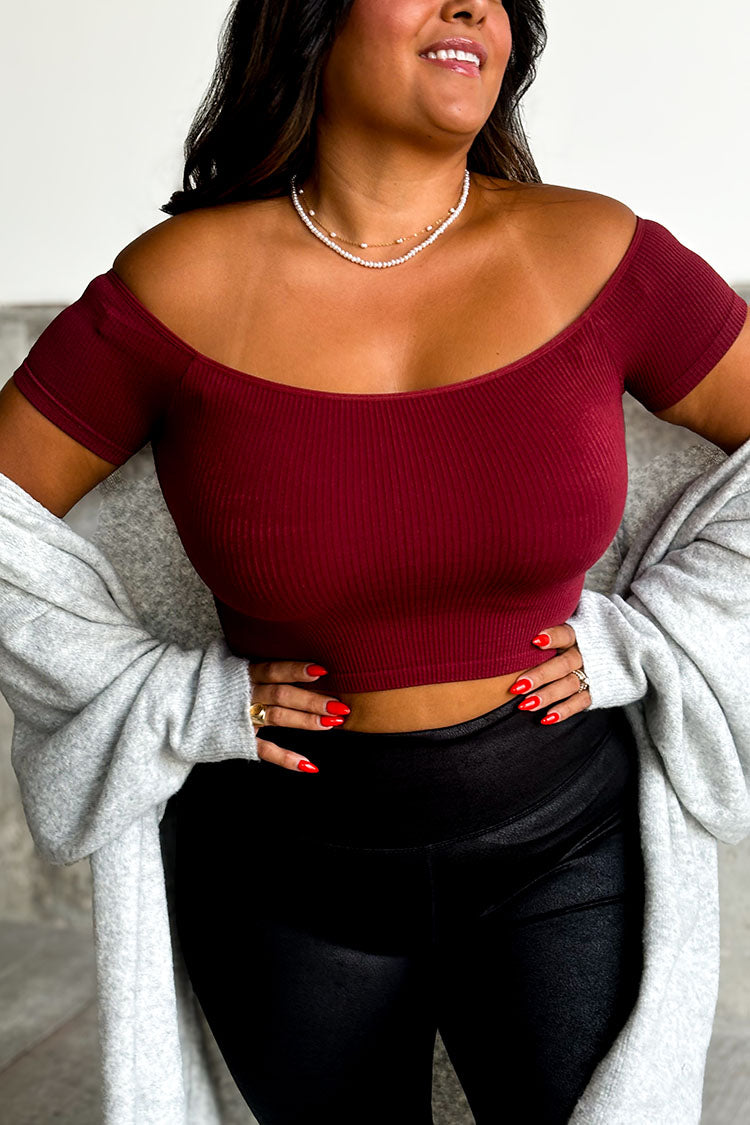 Laurel Ribbed Crop Top - Burgundy