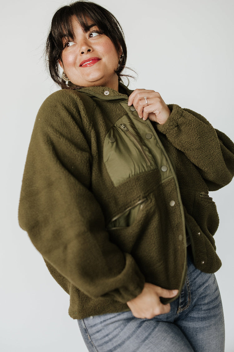 Oversized Fleece Jacket- Olive – Mindy Mae's Market