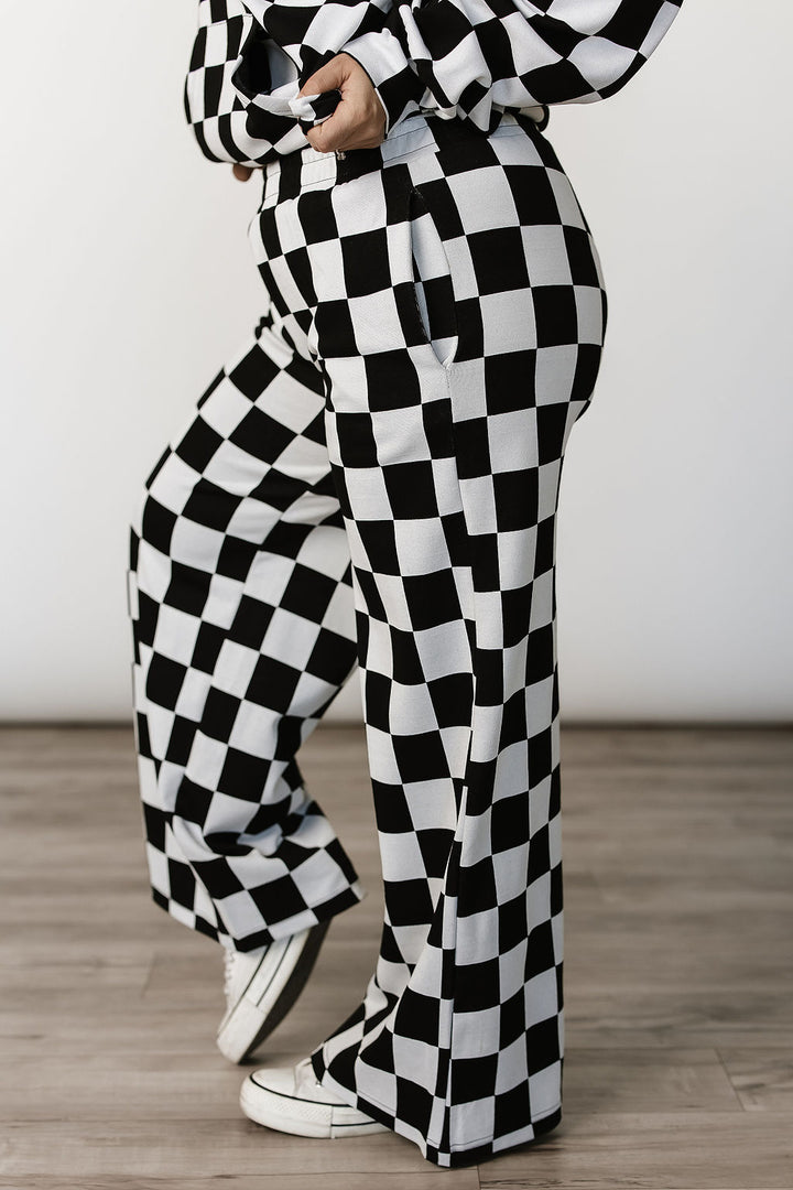 Checkered Wide Leg Comfs - Black Jack