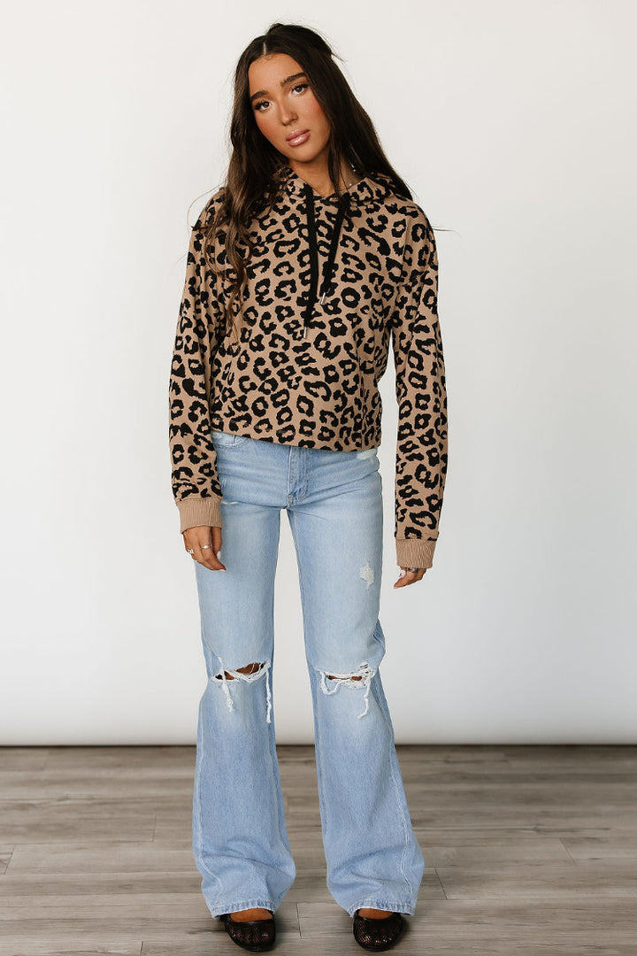 Elevated Sweatshirt Cropped- Tan Leopard