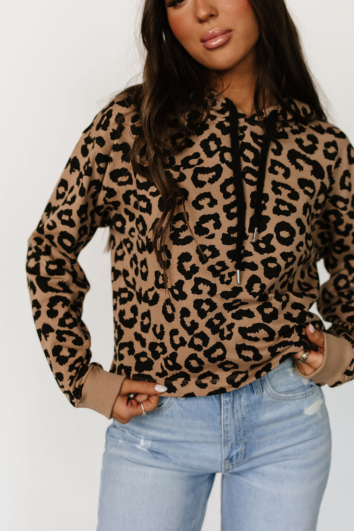 Elevated Sweatshirt Cropped- Tan Leopard