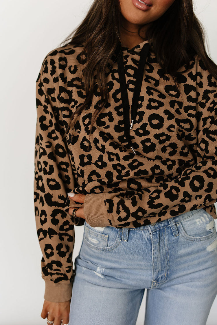 Elevated Sweatshirt Cropped- Tan Leopard