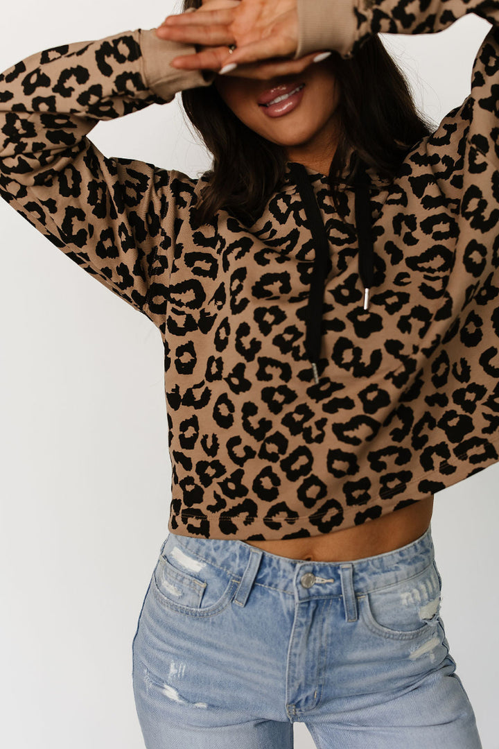 Elevated Sweatshirt Cropped- Tan Leopard