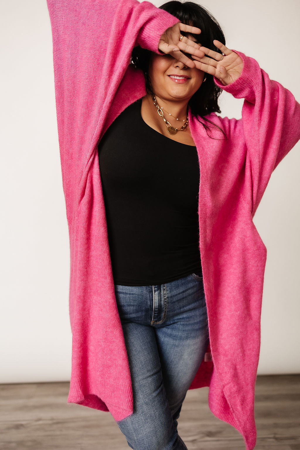 Oversized Midi Layering Sweater | Lucy Cozy Cardigan - Hot Pink