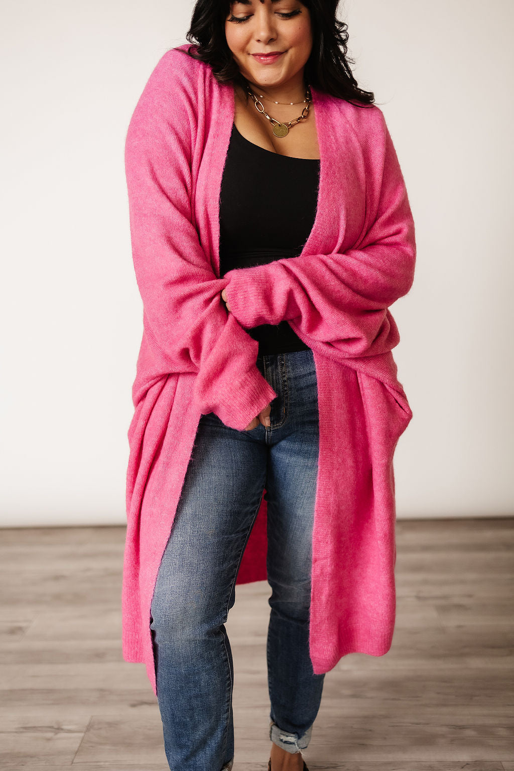 Oversized Midi Layering Sweater | Lucy Cozy Cardigan - Hot Pink