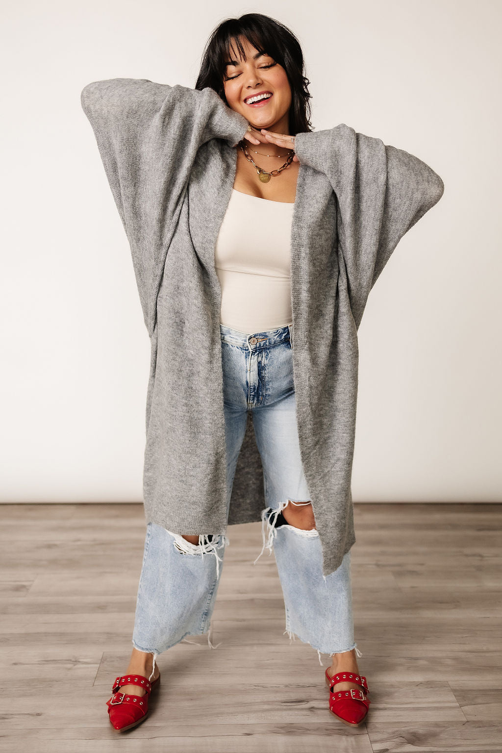 Oversized Midi Layering Sweater Lucy Cozy Cardigan Grey