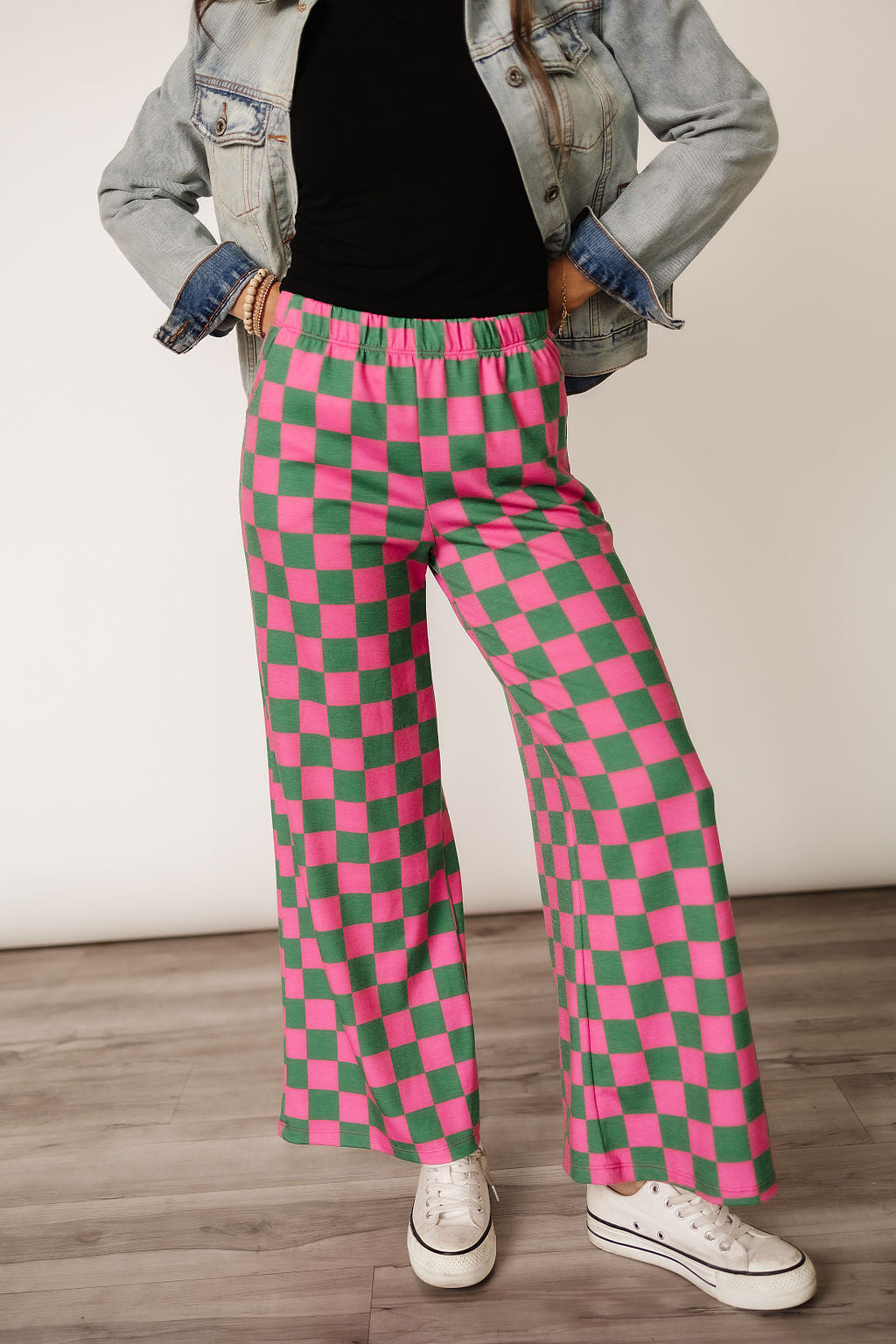 Pink and Green Checked Comfy Wide Leg Pants | Checkmate Pants