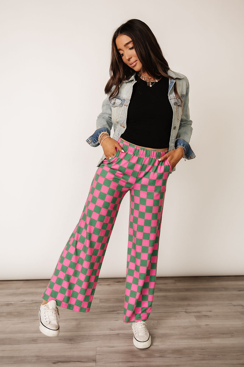 【セール】福袋のファッション通販 Pink and Green Checked Comfy Wide Leg Pants | Checkmate スノーボード