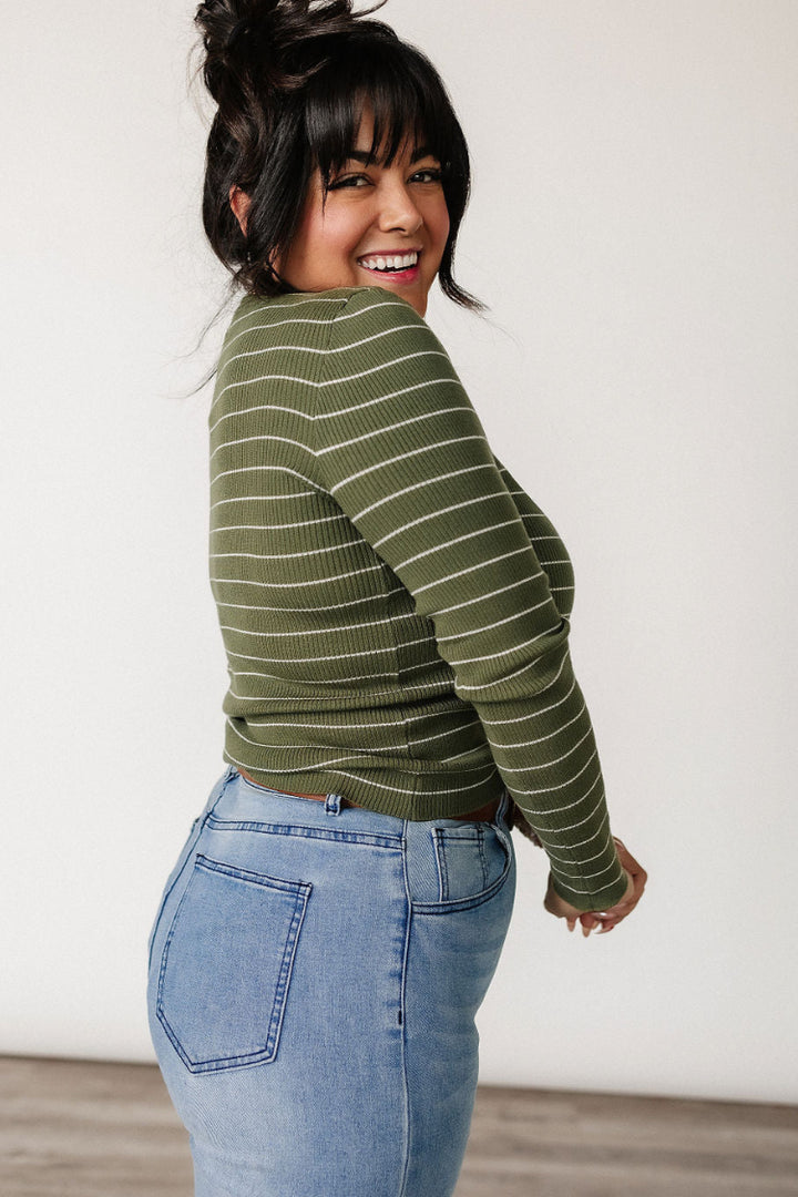 Erin Striped Sweater - Olive