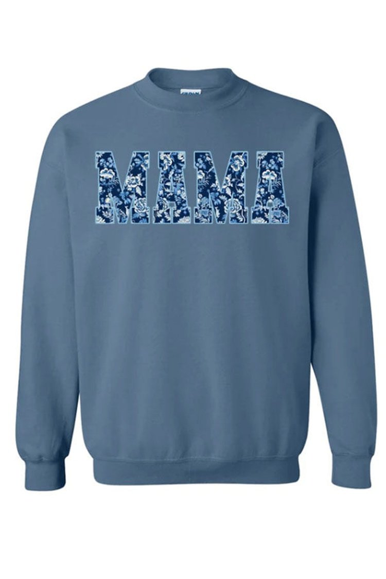 'Blue & White Chinoiserie 'Mama' Crewneck Sweatshirt - Mindy Mae's Marketcomfy cute hoodies
