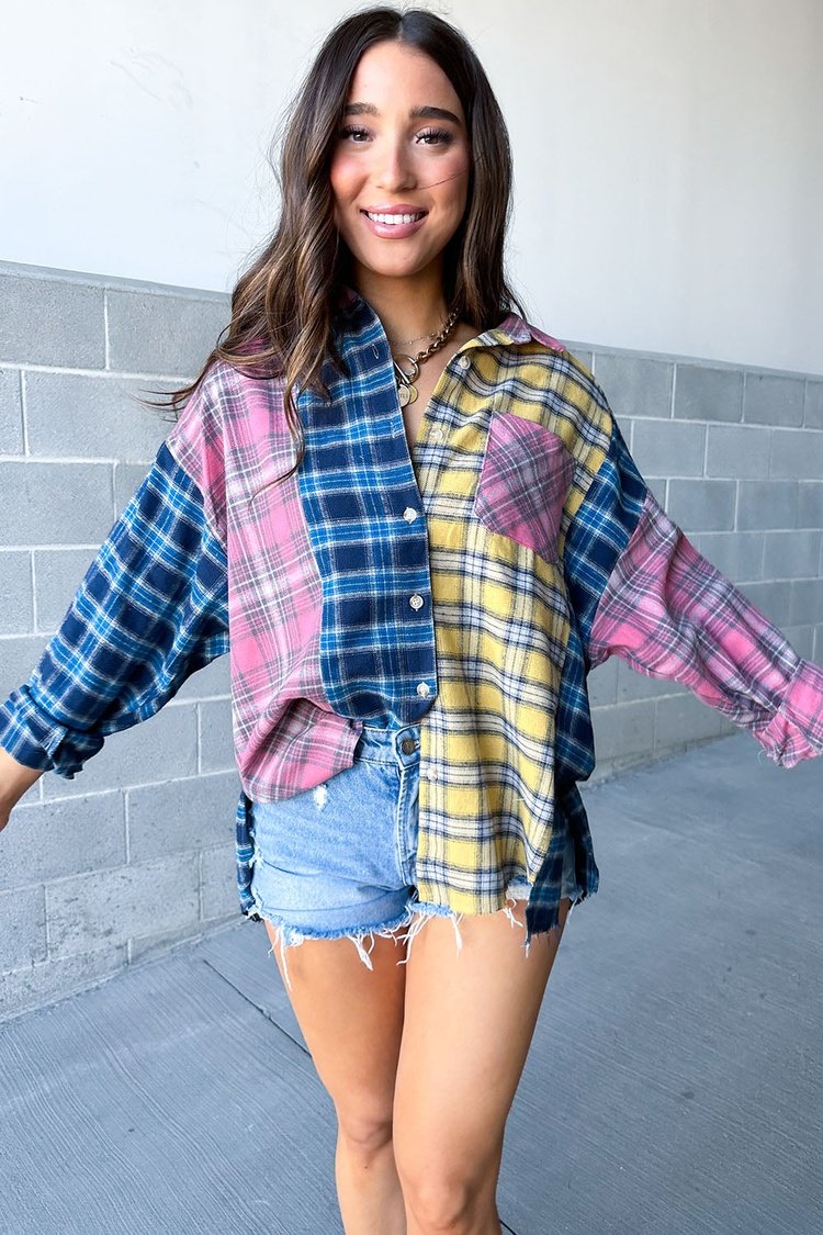 Mixed Colored Flannel Button Up Shirt | Mindy Mae's Market