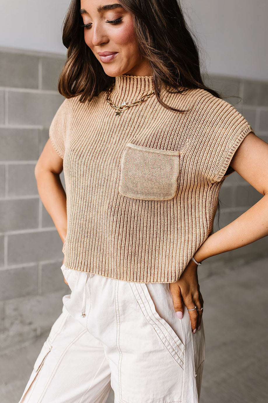 Mock Neck Short Sleeve Sweater