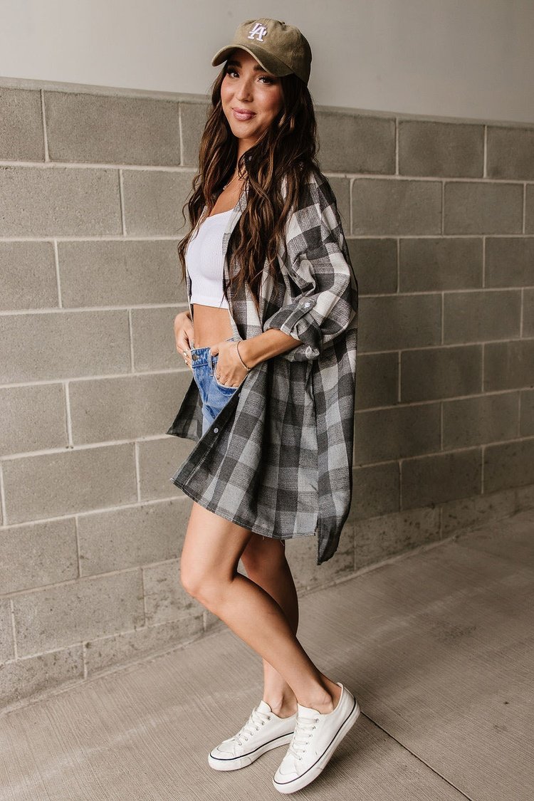 Ombre Grey Plaid Oversized Shirt | Mindy Mae's Market