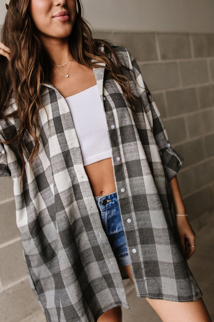 Ombre Grey Plaid Oversized Shirt | Mindy Mae's Market