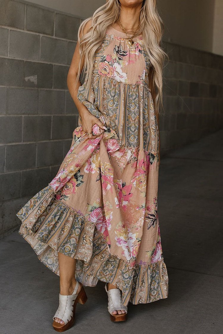 Patchwork Floral Tiered Maxi Dress | Mindy Mae's Market