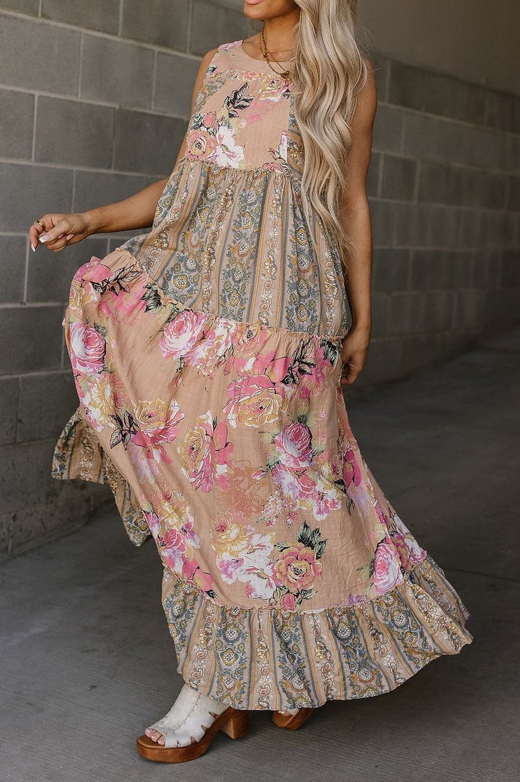 Patchwork Floral Tiered Maxi Dress | Mindy Mae's Market