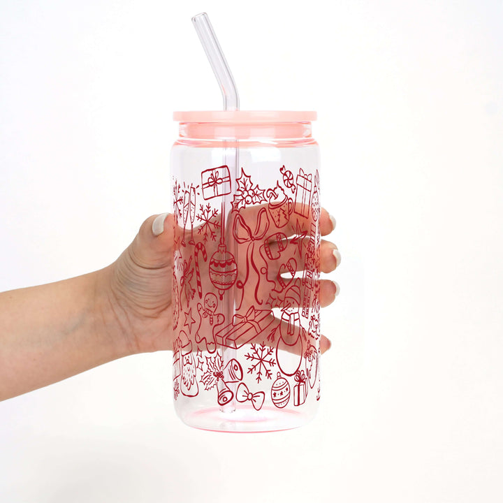 Christmas Doodles Cup with Lid & Straw