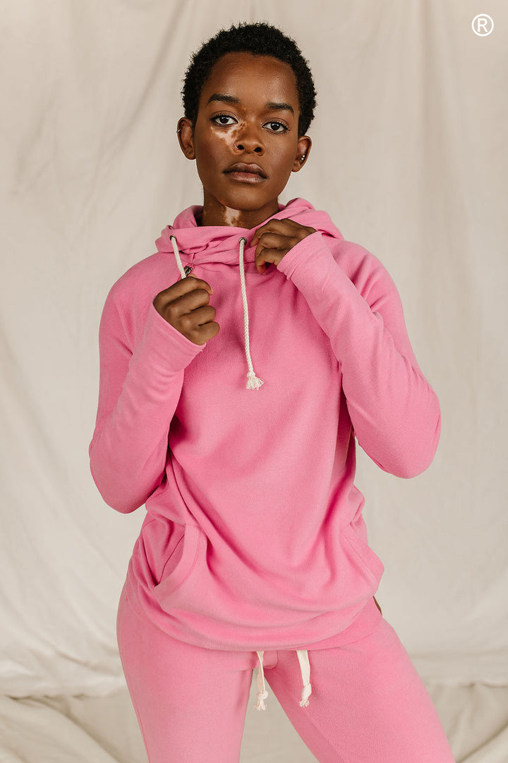 Pink Doublehood Hoodie Sweatshirt with Zipper Detail | Mindy Mae's Market