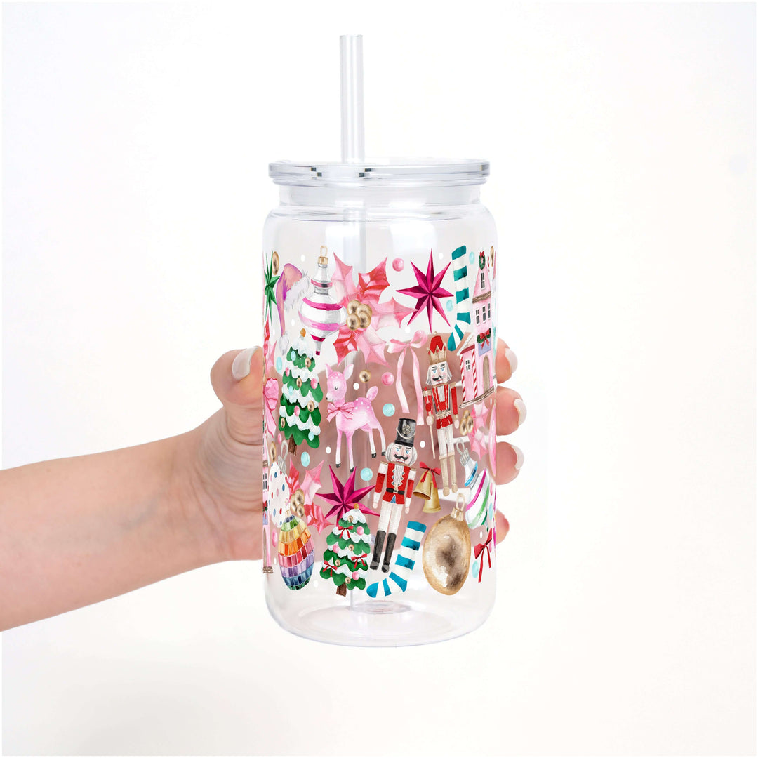 Whimsical Christmas Cup with Lid & Straw