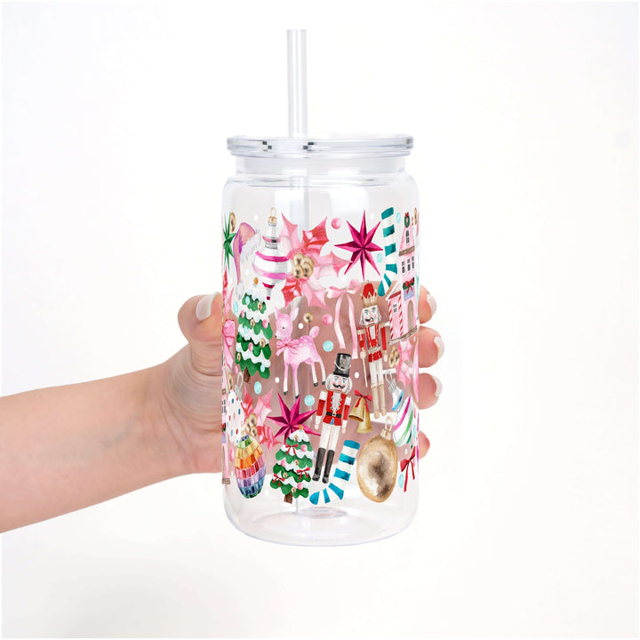 Whimsical Christmas Cup with Lid & Straw