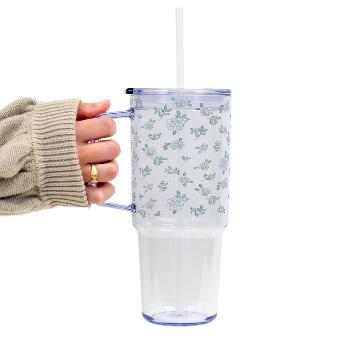 Minimalist Blue Flowers Cups